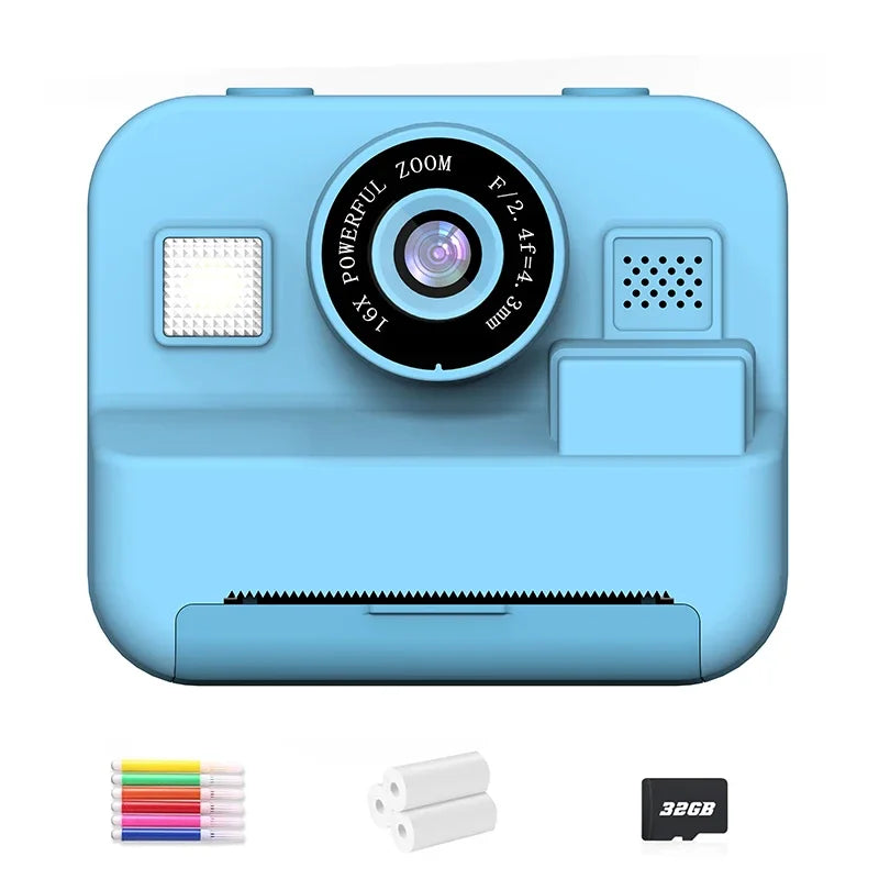 Educational Thermal Instant Print Camera With 32G Card, 1080P Children Mini Digital Video Camera for Kids Learning Development
