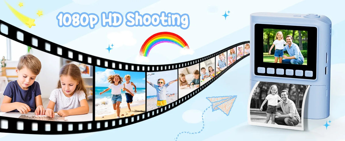 Kid Instant Print Camera 1080P HD Video Recorder 8X Zoom Digital Camera for Girl Boys Best Birthday Christmas Gift 32GB Card
