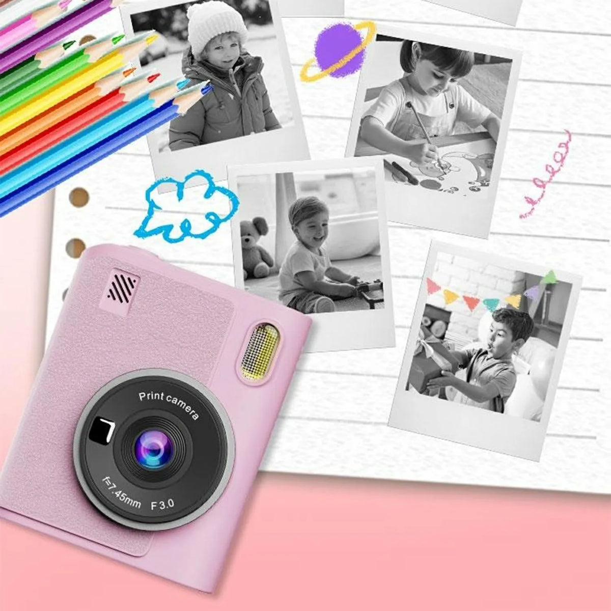 Kid Instant Print Camera 1080P HD Video Recorder 8X Zoom Digital Camera for Girl Boys Best Birthday Christmas Gift 32GB Card