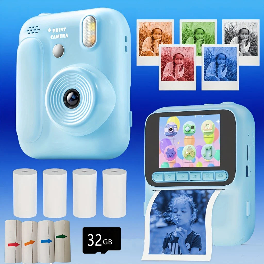 Color Printing Camera  Kids Instant Camera 32GB 1080P Thermal Print Digital Camera Print Photo Video Games Music Children Gift