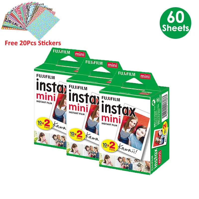 Fujifilm Instax Mini Film White 10 20 40 60 80 100 Sheets For FUJI Instant Camera Mini 12/11/Evo + Free Stickers（expiry-2027）