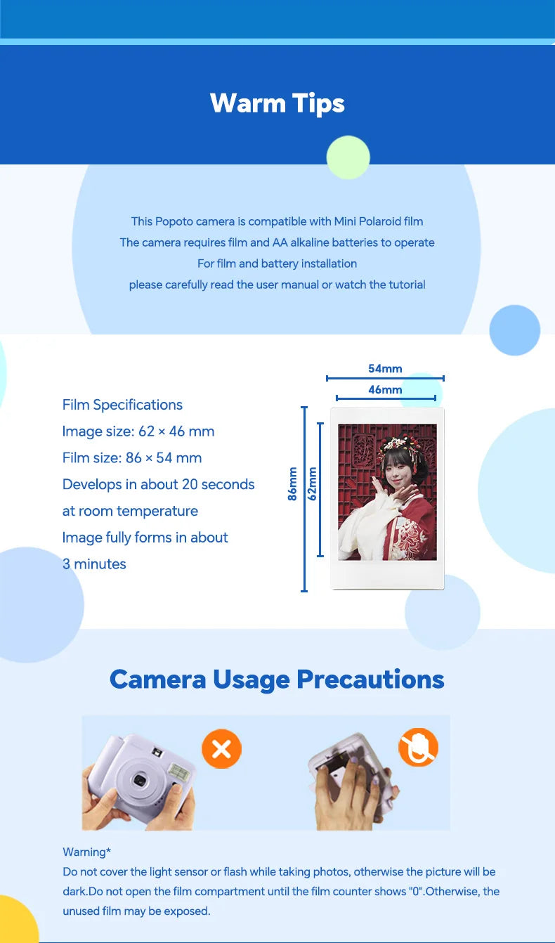 Popoto Instant Camera Cute Macaron Trendy Film Camera for Fujifilm Instax Mini Film Aesthetic Photo Camera for Girls Gift