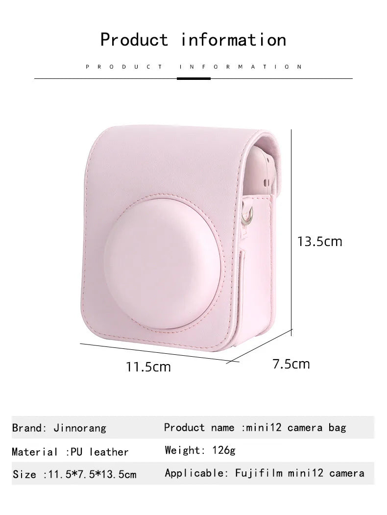 PU Leather Soft Protective Case for Instax Mini 12 Camera with Shoulder Strap Fujifilm Film Camera Travel Bag