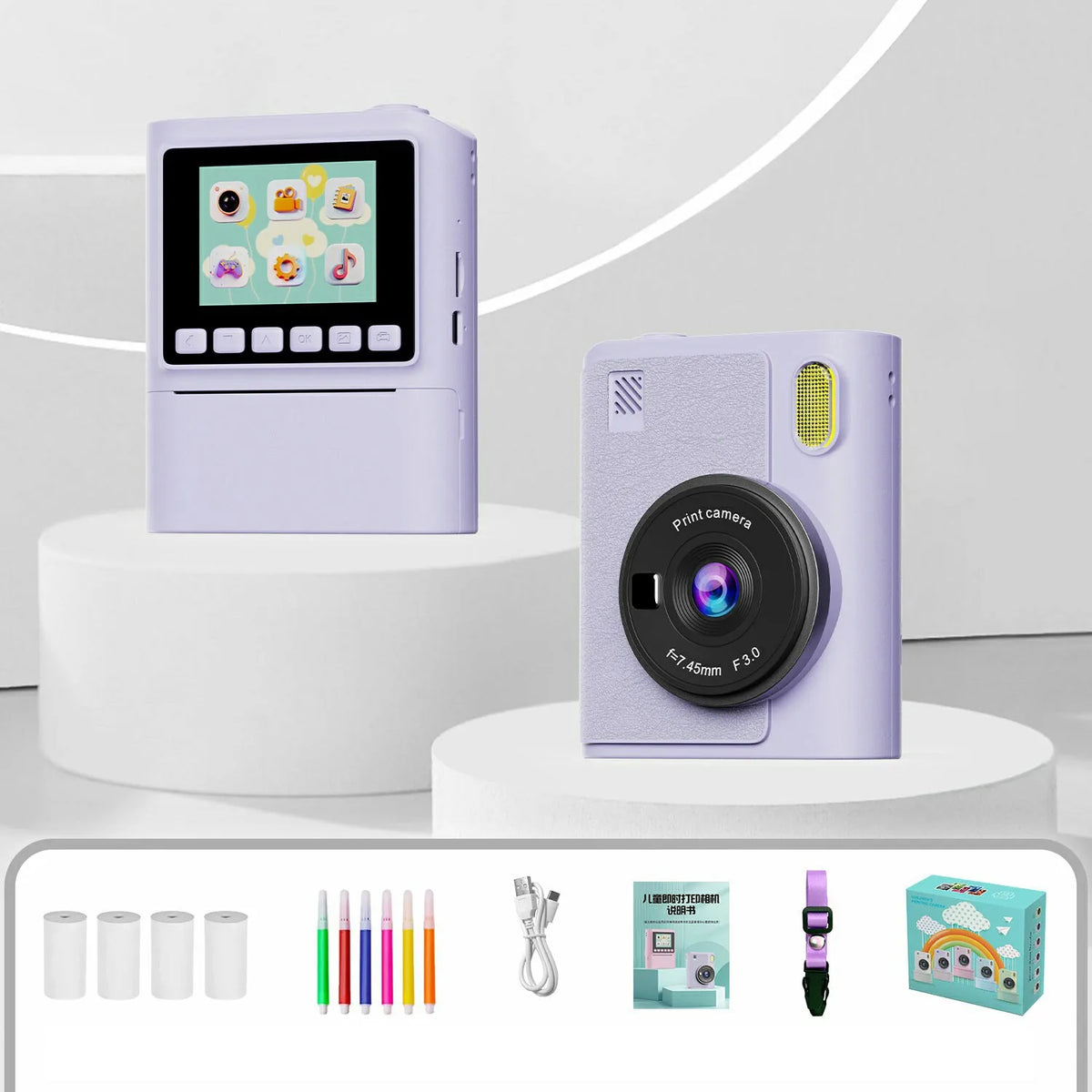 Kid Instant Print Camera 1080P HD Video Recorder 8X Zoom Digital Camera for Girl Boys Best Birthday Christmas Gift 32GB Card