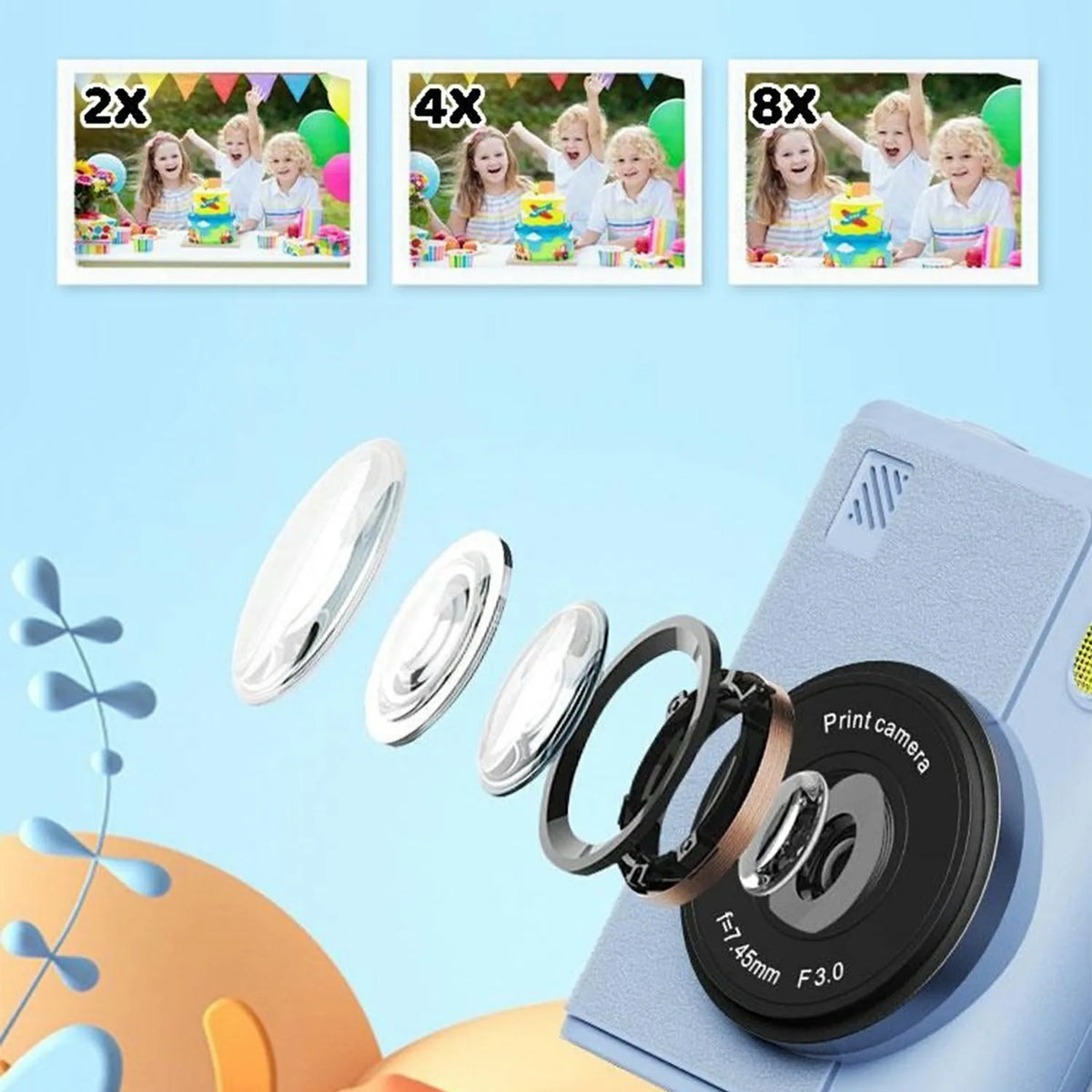 Kid Instant Print Camera 1080P HD Video Recorder 8X Zoom Digital Camera for Girl Boys Best Birthday Christmas Gift 32GB Card
