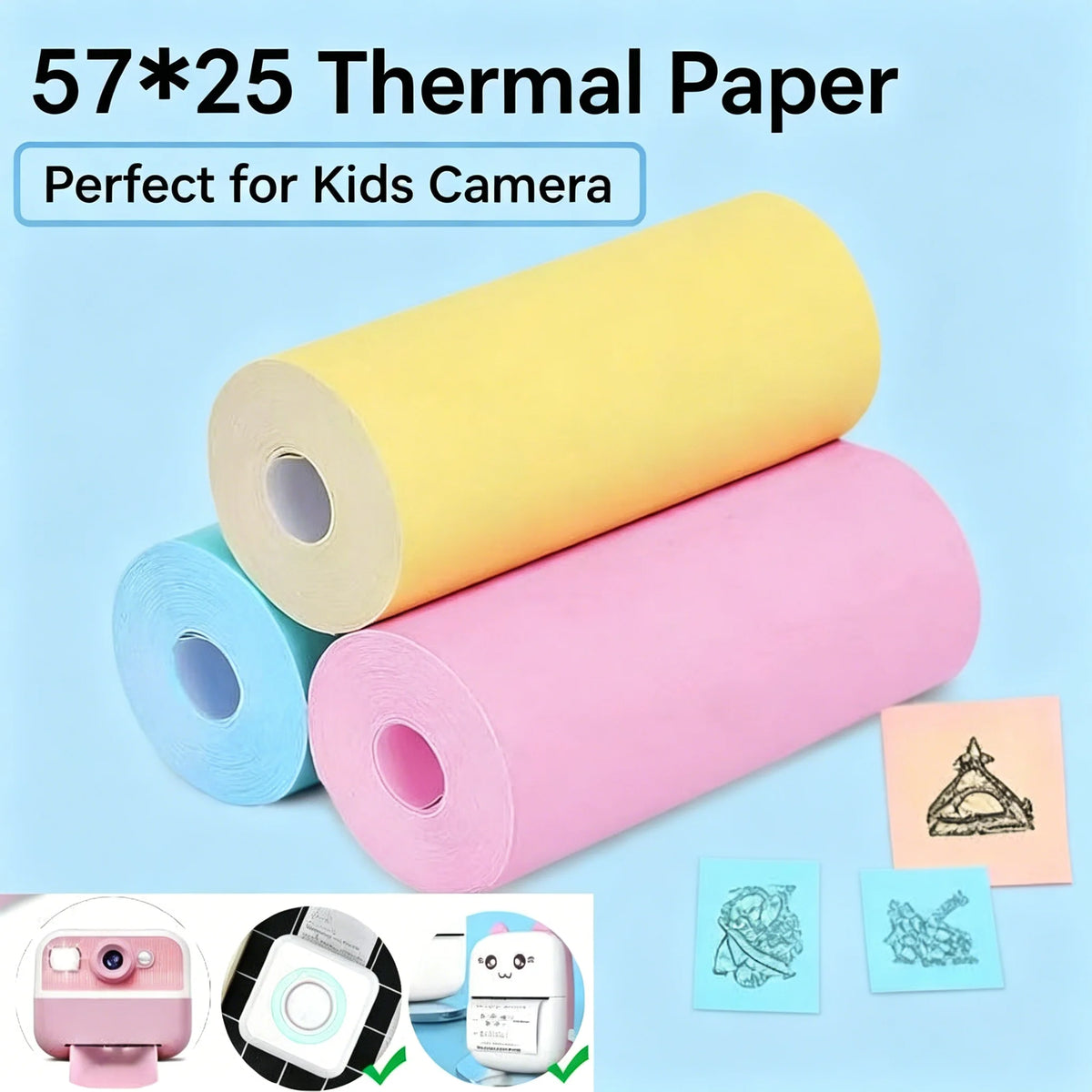 3-20 Rolls 57x25MM Thermal Paper Color Children Camera Instant Print Kids Camera Printing Paper Replacement Accessories Parts
