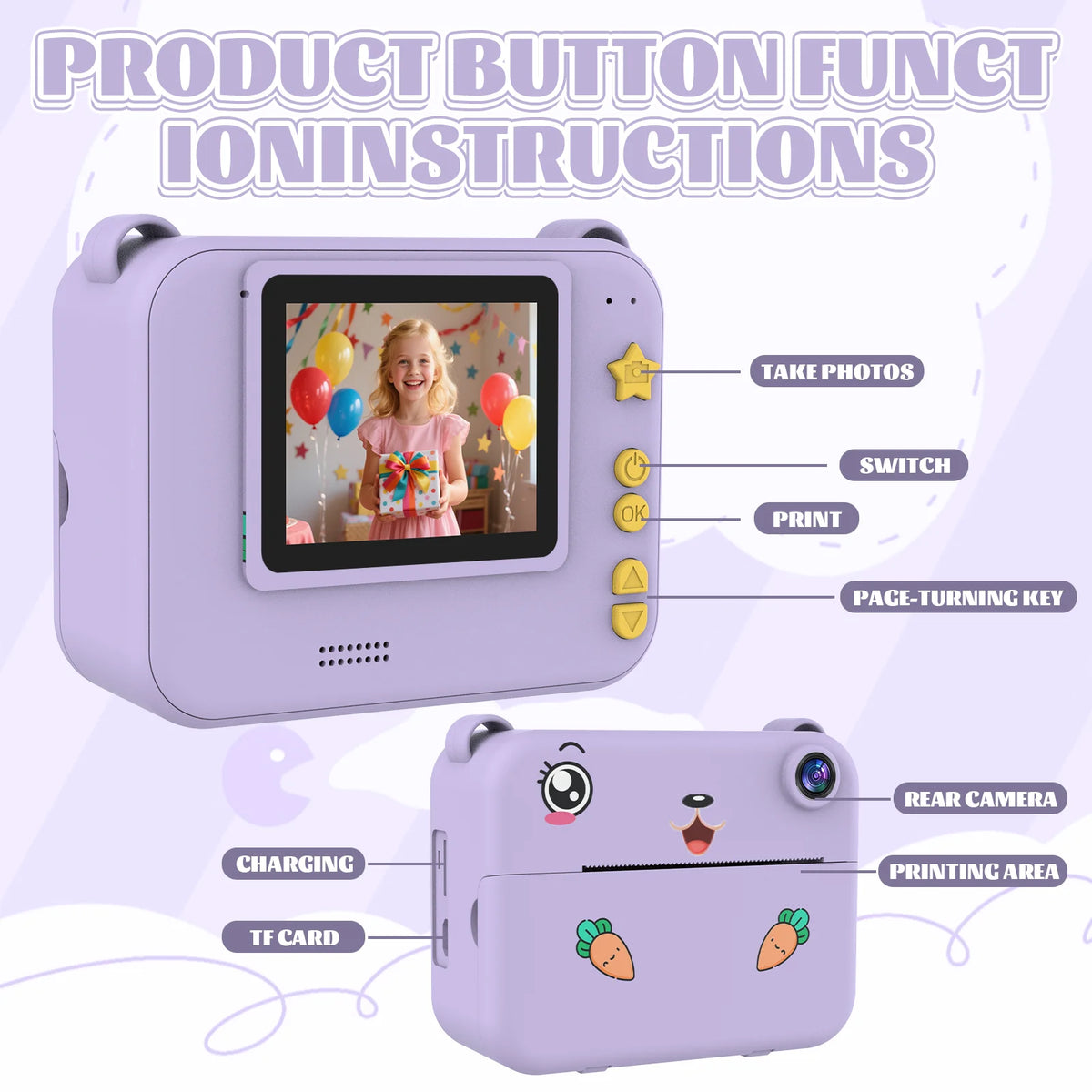 Children Digital Camera Photography Instant Camera 1080P HD Dual Lens Kids Video Recorder Toys for Girls Boys Best Birthday Gif