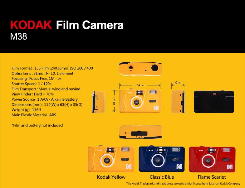 KODAK M35/ M38Film Camera 35MM Retro Manual Film Camera Non-Disposable Film Film Machine with Flash Function Repeatability