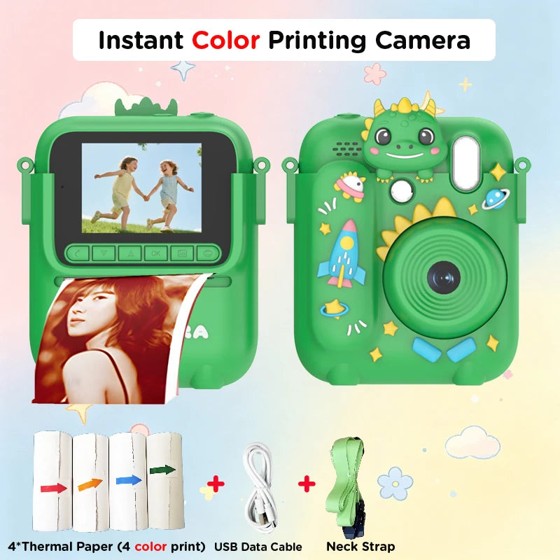 Color Printing Camera  Kids Instant Camera 32GB 1080P Thermal Print Digital Camera Print Photo Video Games Music Children Gift