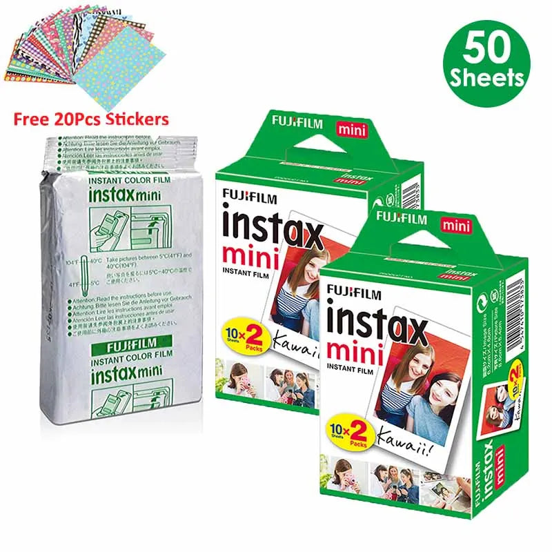 Fujifilm Instax Mini Film White 10 20 40 60 80 100 Sheets For FUJI Instant Camera Mini 12/11/Evo + Free Stickers（expiry-2027）