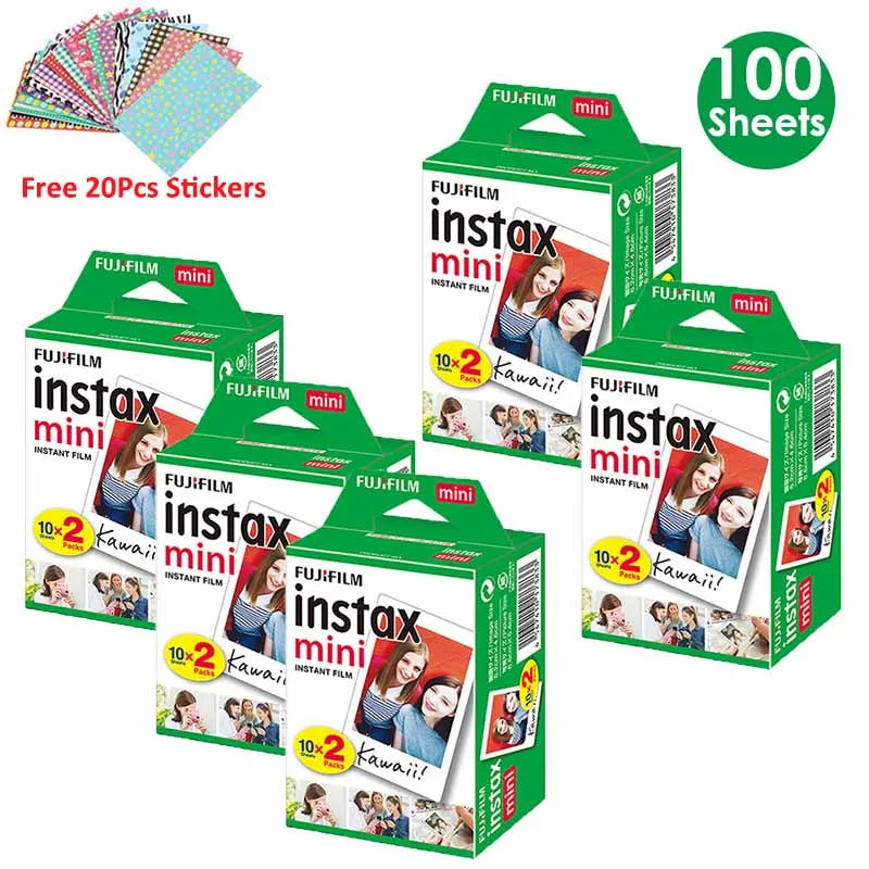 Fujifilm Instax Mini Film White 10 20 40 60 80 100 Sheets For FUJI Instant Camera Mini 12/11/Evo + Free Stickers（expiry-2027）
