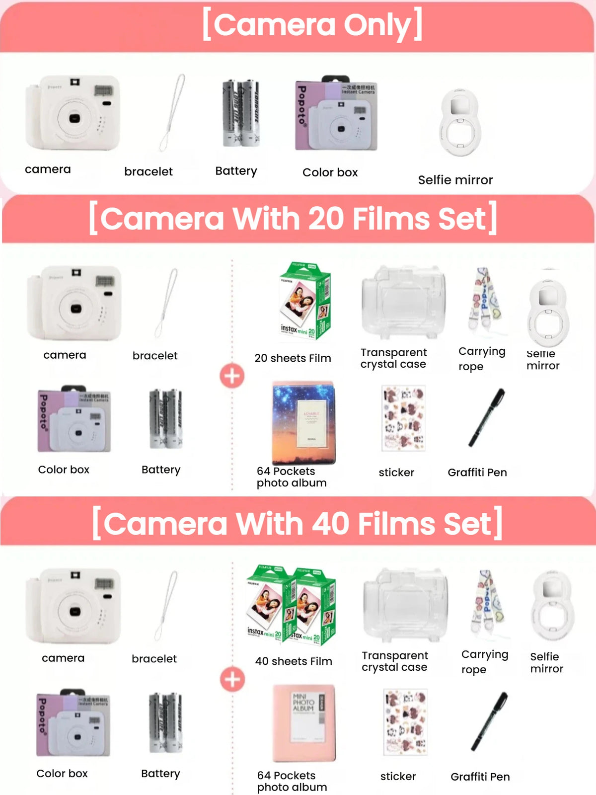 Popoto Instant Camera Cute Macaron Trendy Film Camera for Fujifilm Instax Mini Film Aesthetic Photo Camera for Girls Gift