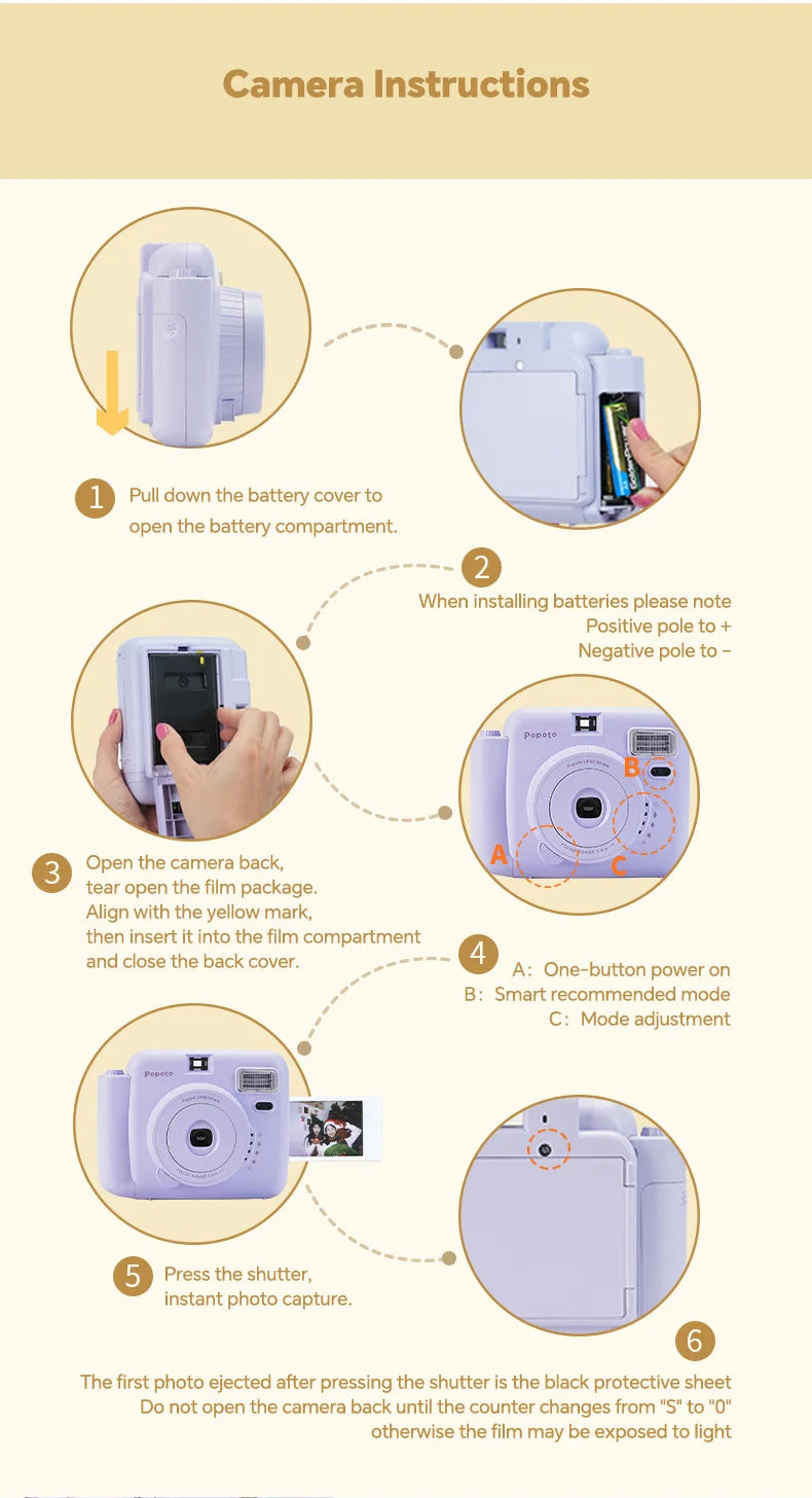 Popoto Instant Camera Cute Macaron Trendy Film Camera for Fujifilm Instax Mini Film Aesthetic Photo Camera for Girls Gift