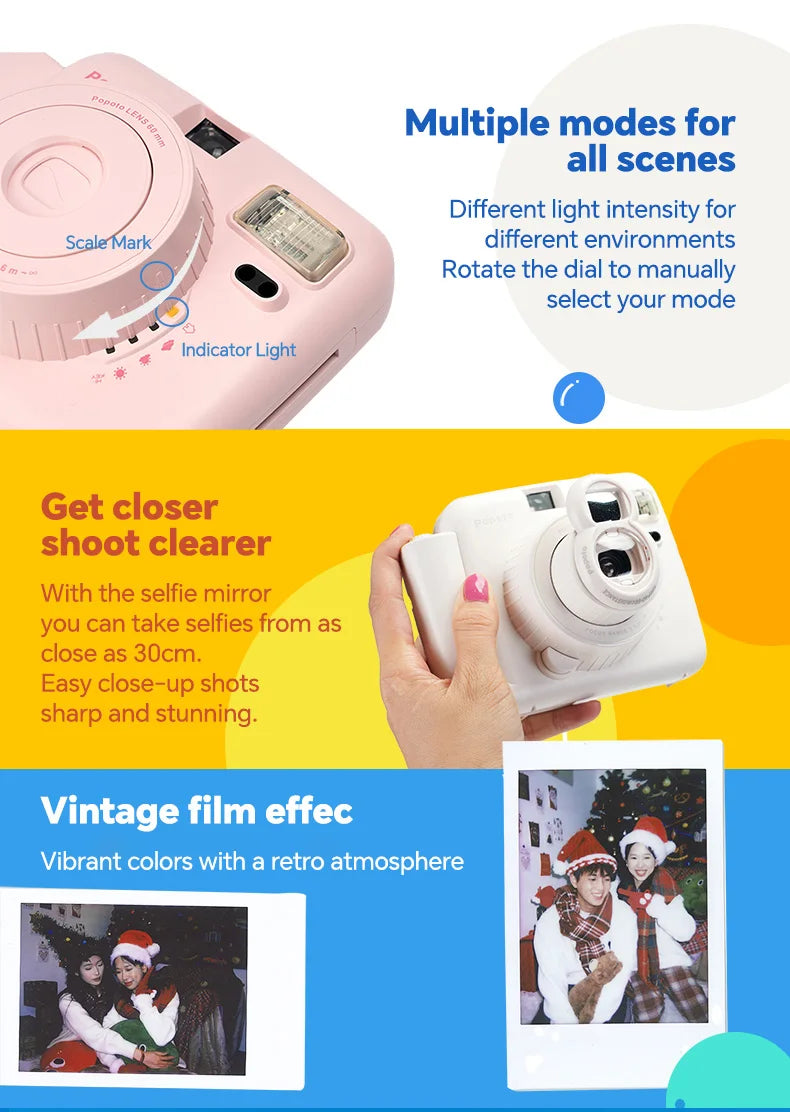 Popoto Instant Camera Cute Macaron Trendy Film Camera for Fujifilm Instax Mini Film Aesthetic Photo Camera for Girls Gift