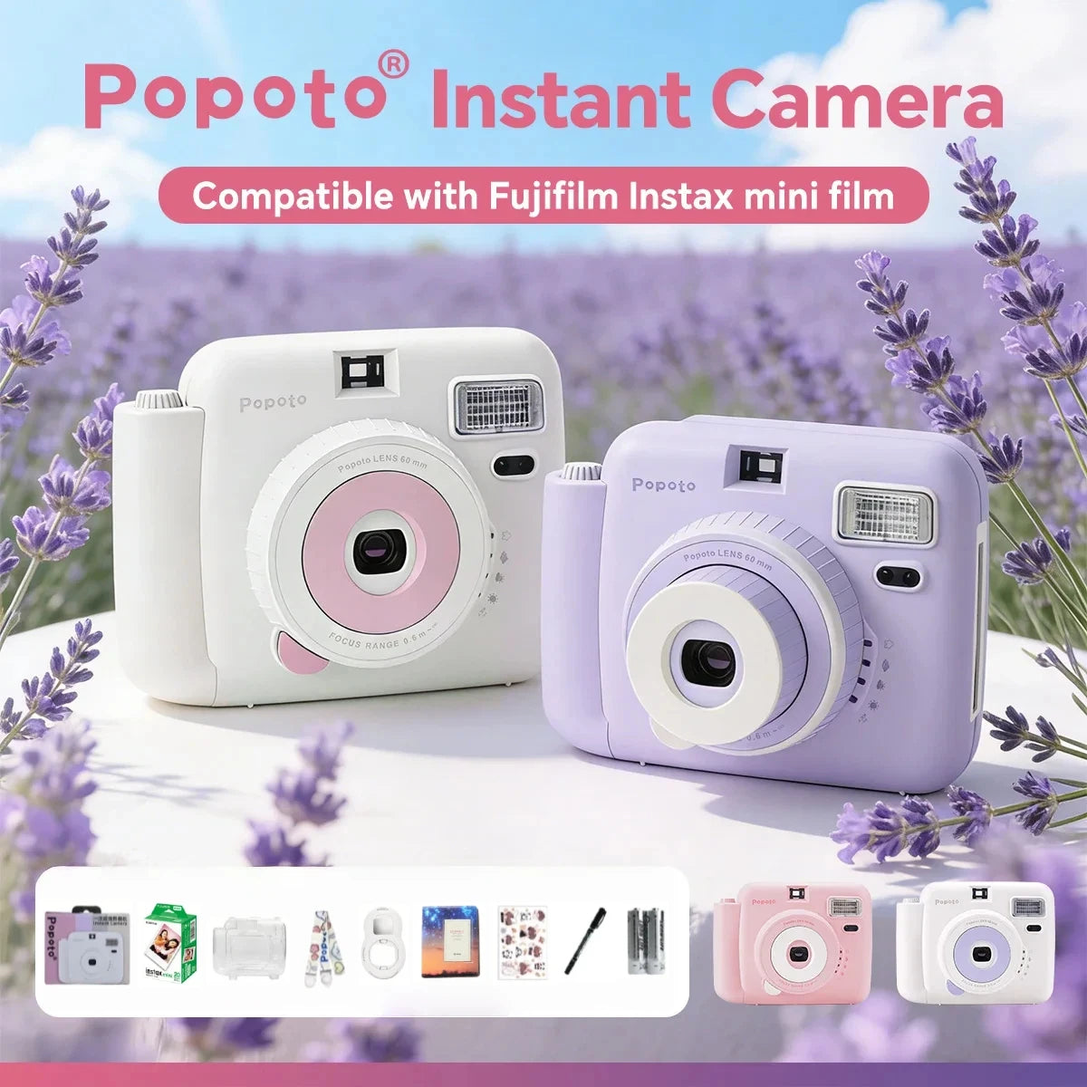 Popoto Instant Camera Cute Macaron Trendy Film Camera for Fujifilm Instax Mini Film Aesthetic Photo Camera for Girls Gift