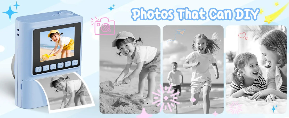 Kid Instant Print Camera 1080P HD Video Recorder 8X Zoom Digital Camera for Girl Boys Best Birthday Christmas Gift 32GB Card