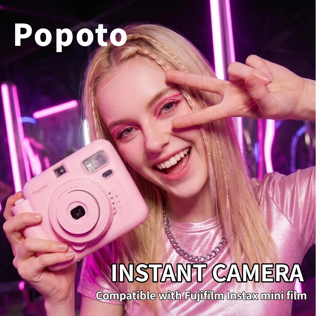Popoto Instant Camera Cute Macaron Trendy Film Camera for Fujifilm Instax Mini Film Aesthetic Photo Camera for Girls Gift