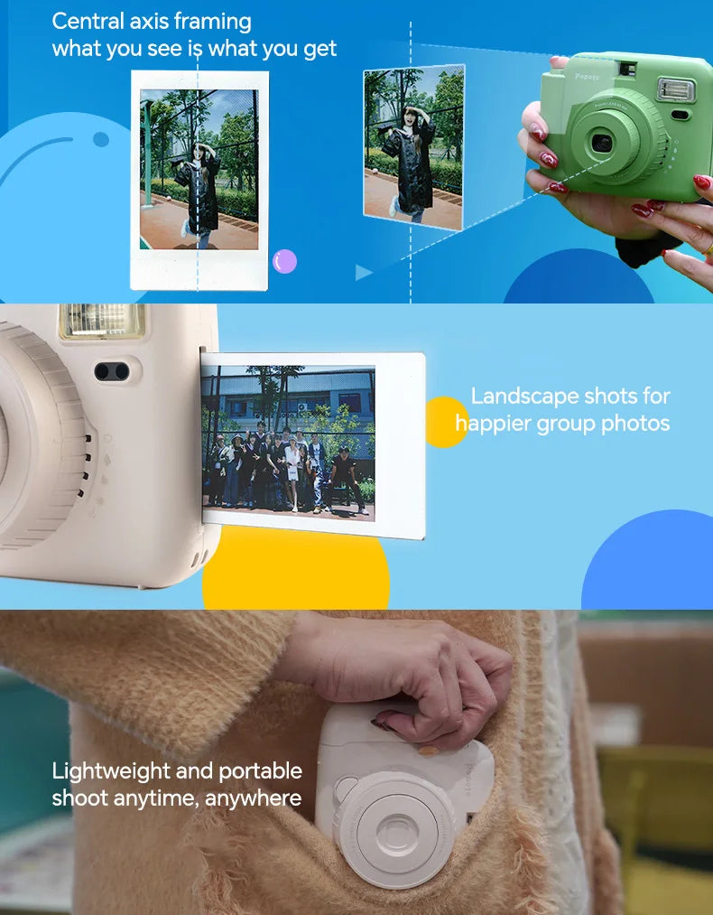 Popoto Instant Camera Cute Macaron Trendy Film Camera for Fujifilm Instax Mini Film Aesthetic Photo Camera for Girls Gift