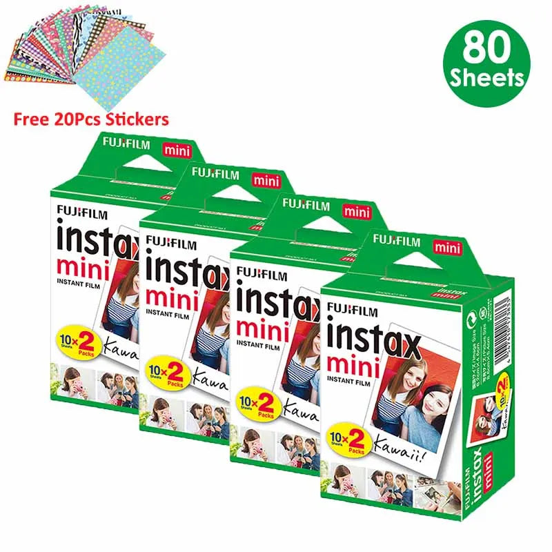 Fujifilm Instax Mini Film White 10 20 40 60 80 100 Sheets For FUJI Instant Camera Mini 12/11/Evo + Free Stickers（expiry-2027）