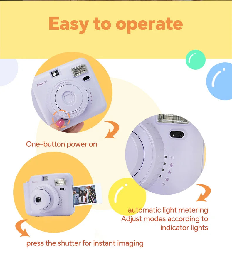 Popoto Instant Camera Cute Macaron Trendy Film Camera for Fujifilm Instax Mini Film Aesthetic Photo Camera for Girls Gift