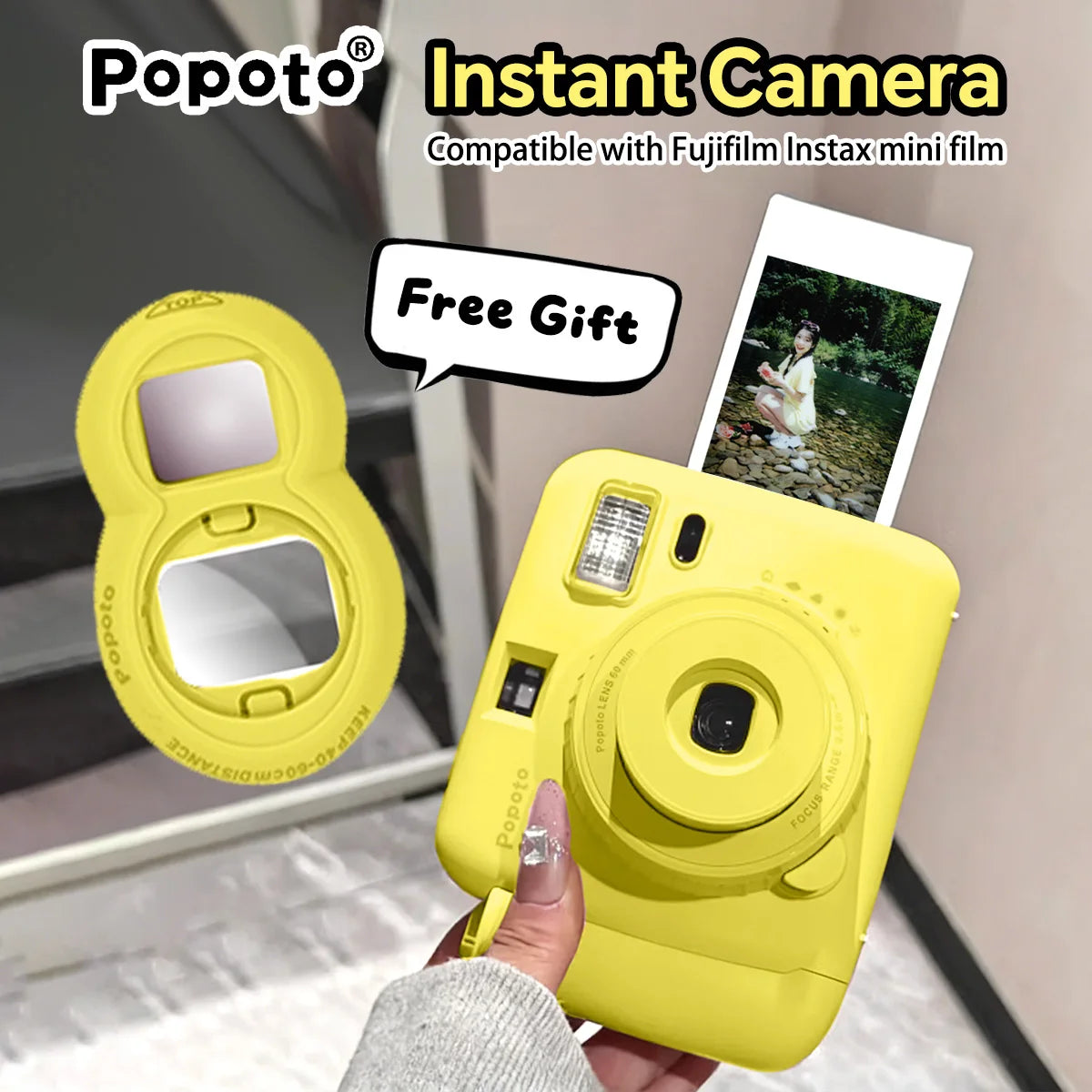 Popoto Instant Camera Cute Macaron Trendy Film Camera for Fujifilm Instax Mini Film Aesthetic Photo Camera for Girls Gift