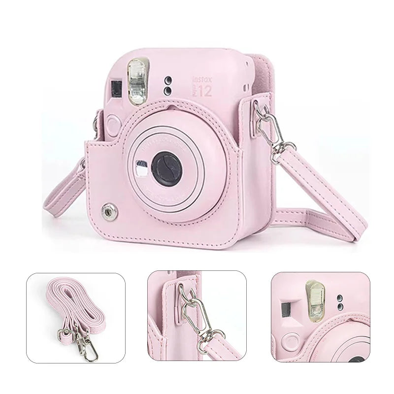 PU Leather Soft Protective Case for Instax Mini 12 Camera with Shoulder Strap Fujifilm Film Camera Travel Bag
