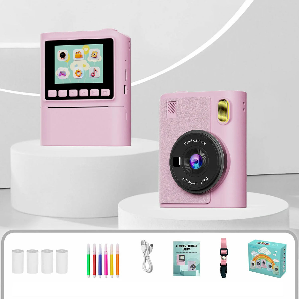 Kid Instant Print Camera 1080P HD Video Recorder 8X Zoom Digital Camera for Girl Boys Best Birthday Christmas Gift 32GB Card